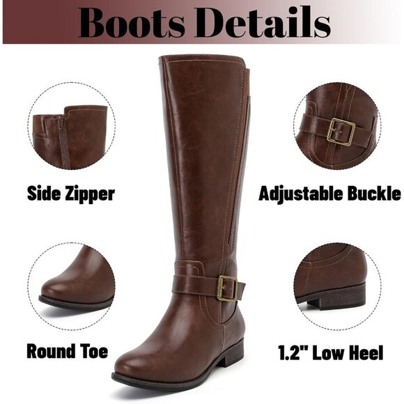 Women's Leather Brown Knee High Flat Tall Stylish Round Toe Winter Casual Boot - Picture 4 of 6